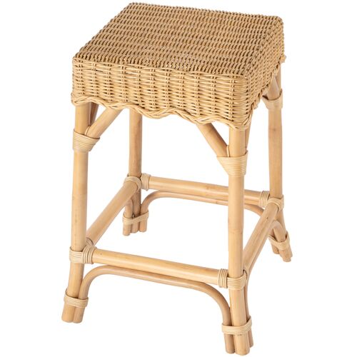 Sunny Scallop Rattan Backless Counter Stool, Natural