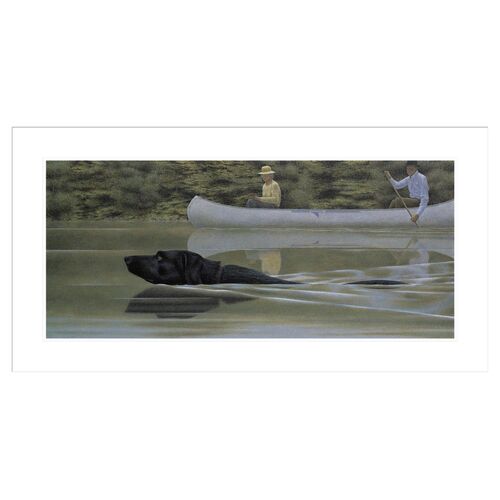 Swimming Dog and Canoe by Alex Colville Framed Print