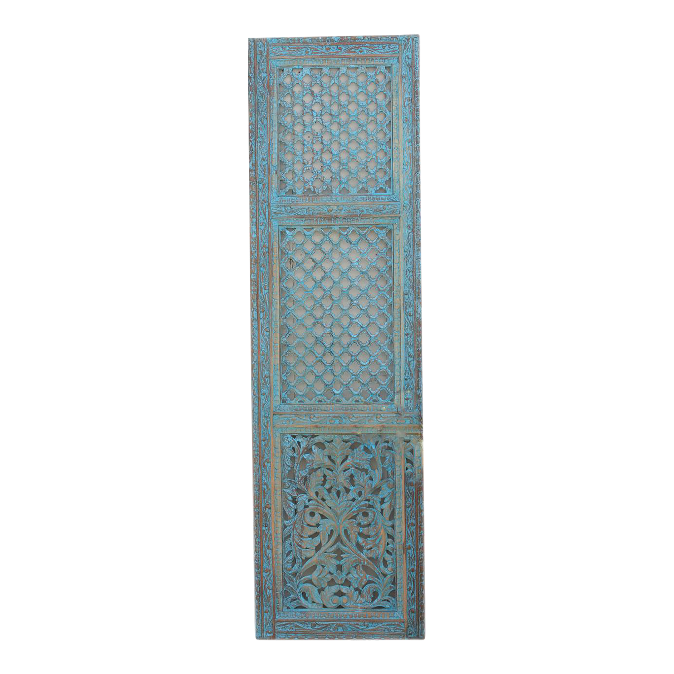 Finely Carved Blue Mughal Wood Jali Door