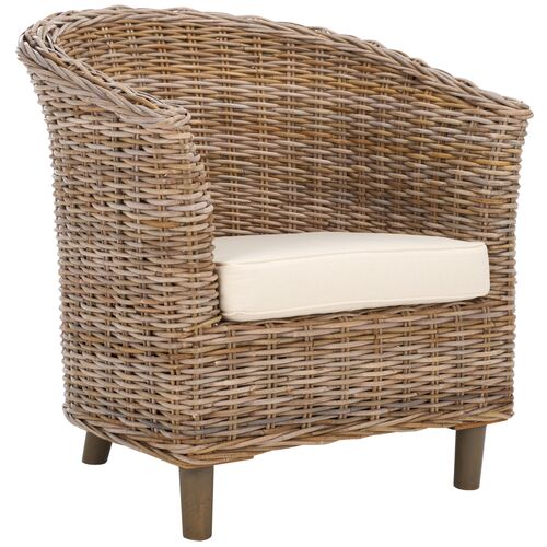 Janvier Woven Rattan Barrel Accent Chair Janvier Woven Rattan Barrel Accent Chair