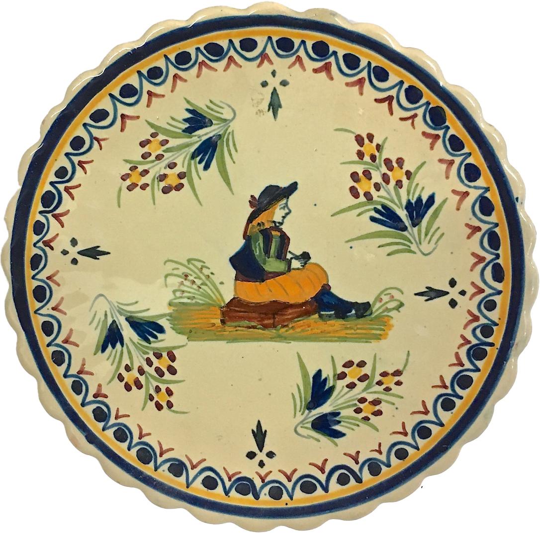 Quimper Floral & Woman W/Pipe Plate~P77662745
