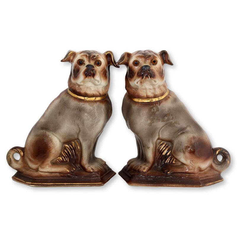 Antique Staffordshire Pug Dogs, Pair