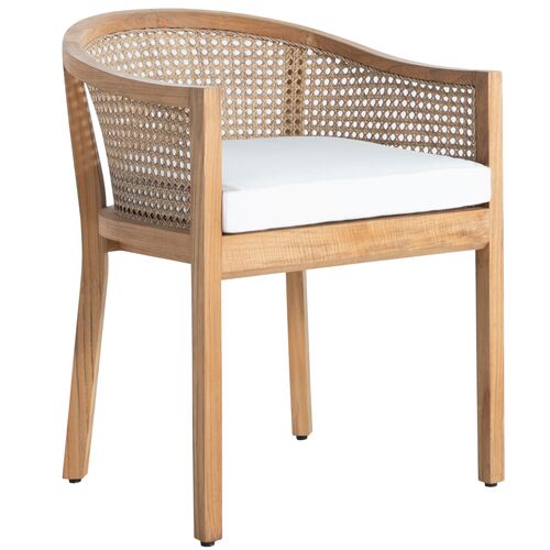 Playa Outdoor Teak Arm Chair with Cushion, Natural Teak Raffia Playa Outdoor Teak Arm Chair with Cushion, Natural Teak Raffia