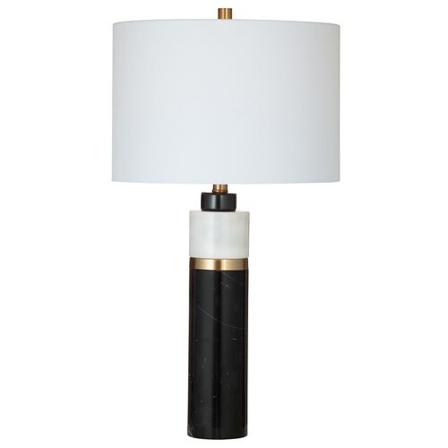 Eva Marble Table Lamp, Black/White/Brass