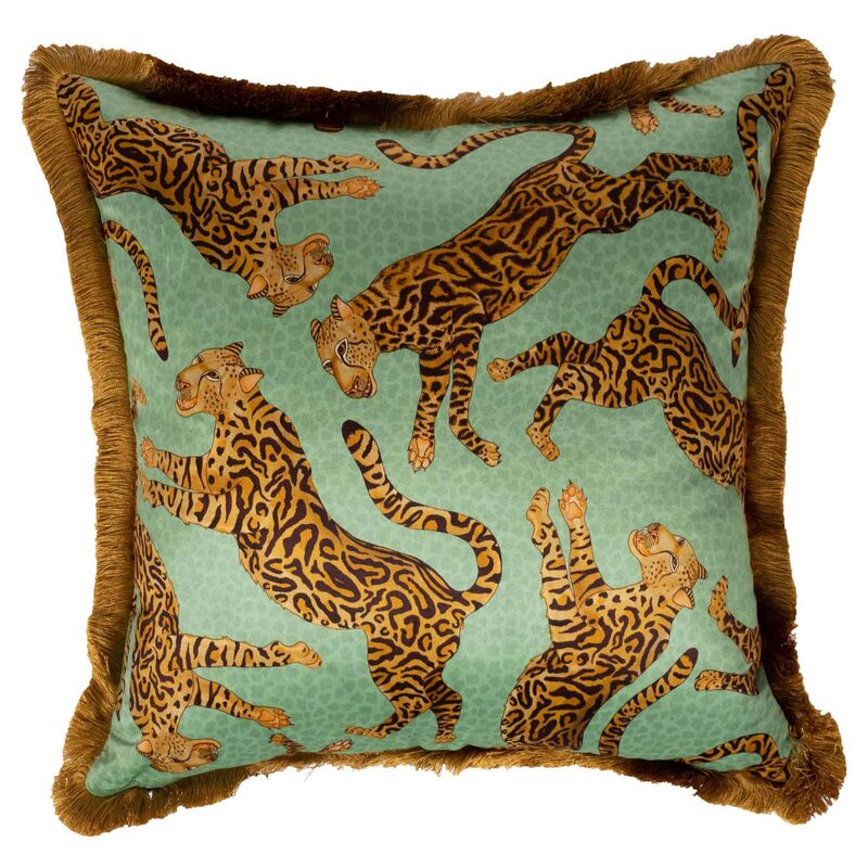Cheetah Kings 24x24 Pillow, Jade Velvet