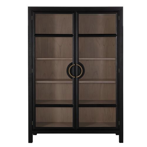 Elias 10-Shelf Tall Cabinet, Brushed Black/Natural Bay Elias 10-Shelf Tall Cabinet, Brushed Black/Natural Bay