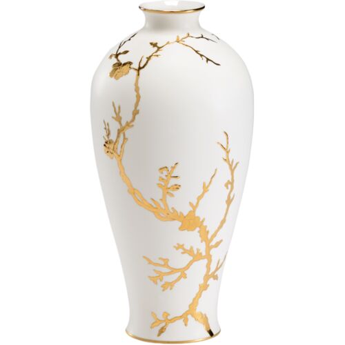 Nanshan Handpainted Porcelain Vase, White/Gold