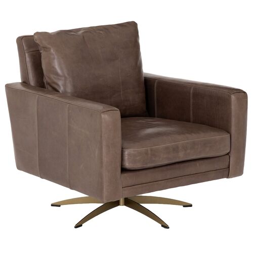 Jackson Leather Swivel Chair, Brown~P77630258
