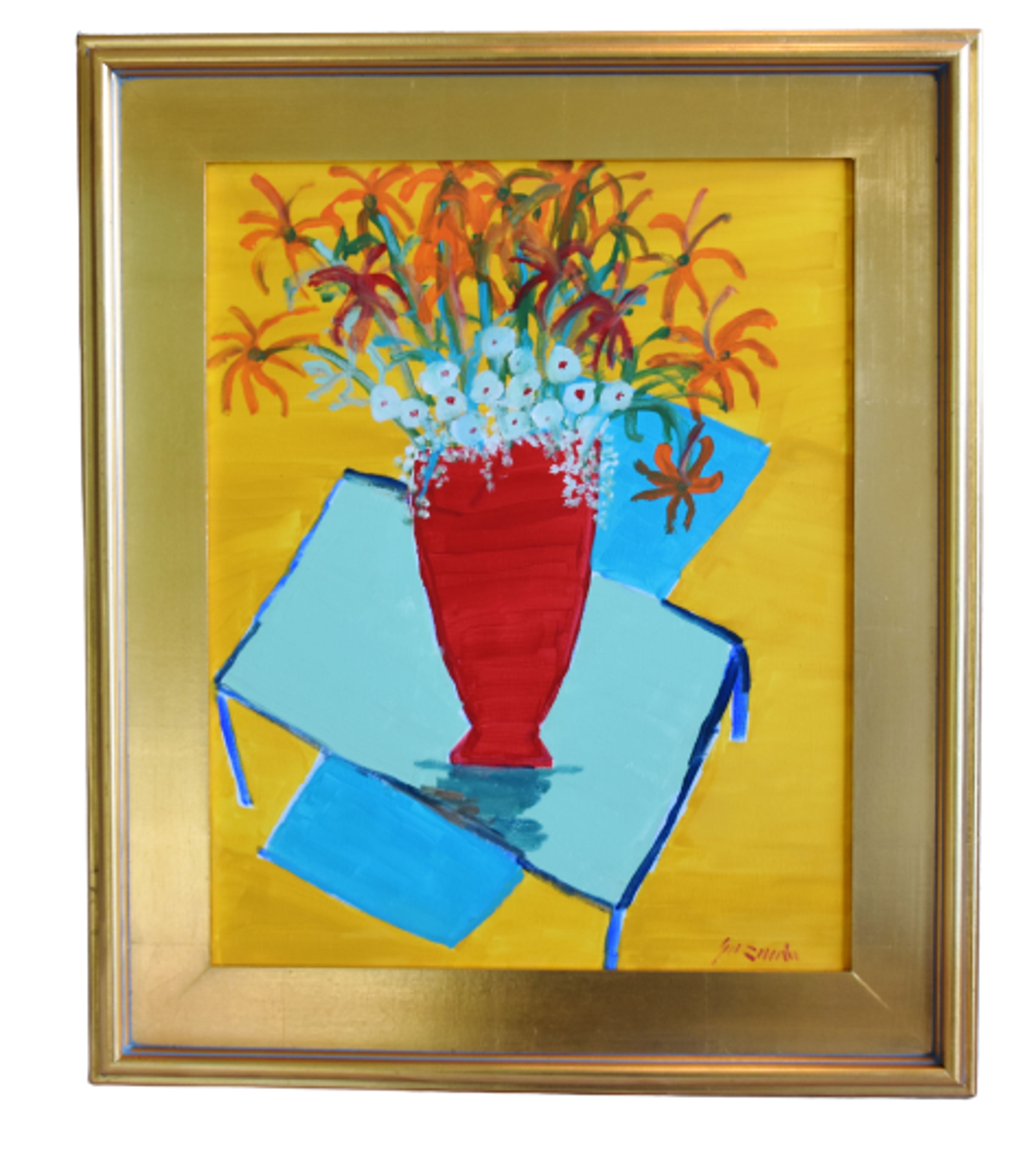 Juan Guzman Flowers Red Vase Painting~P77644566