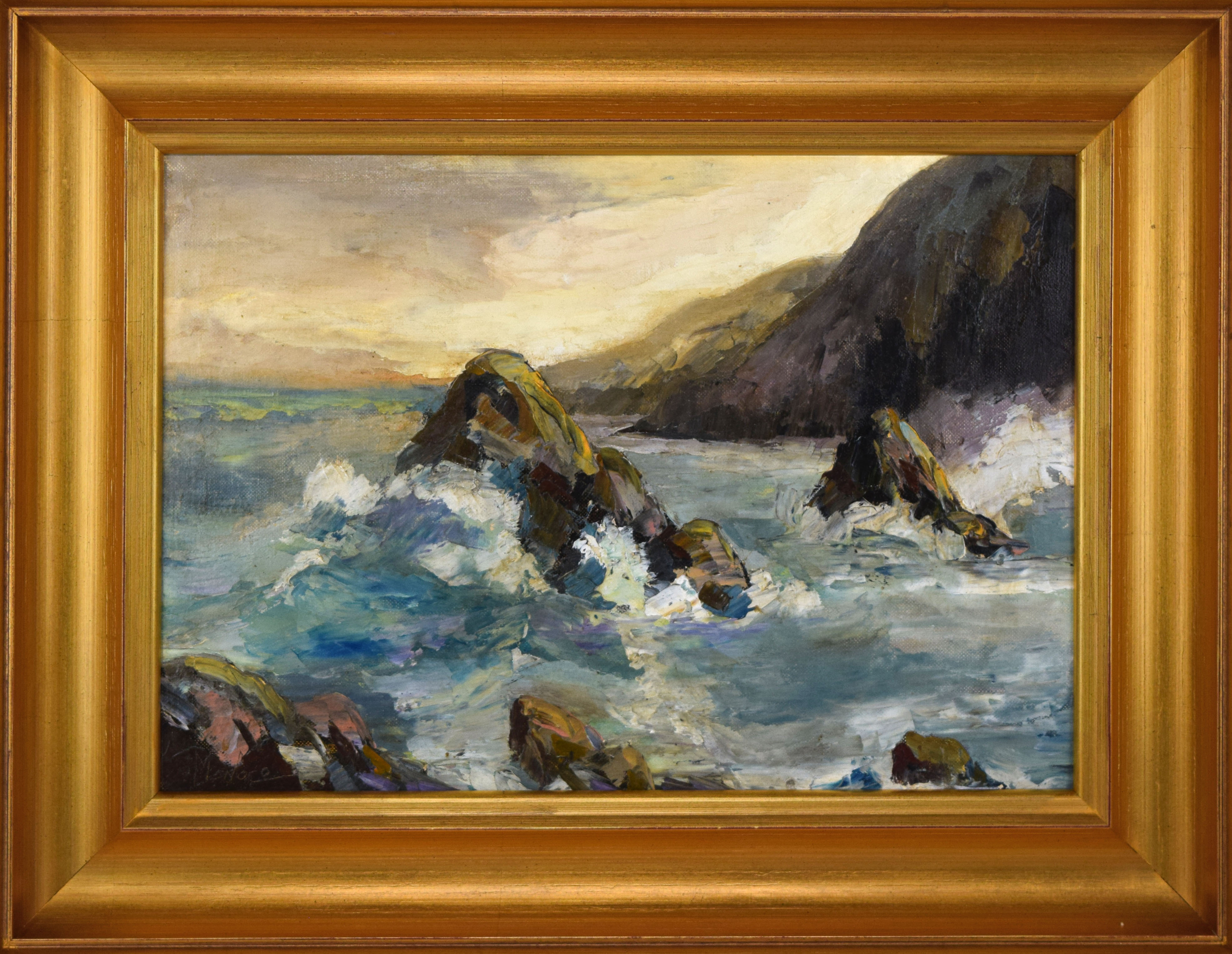 Vintage Seascape Oil Painting "Monaco"~P77657554