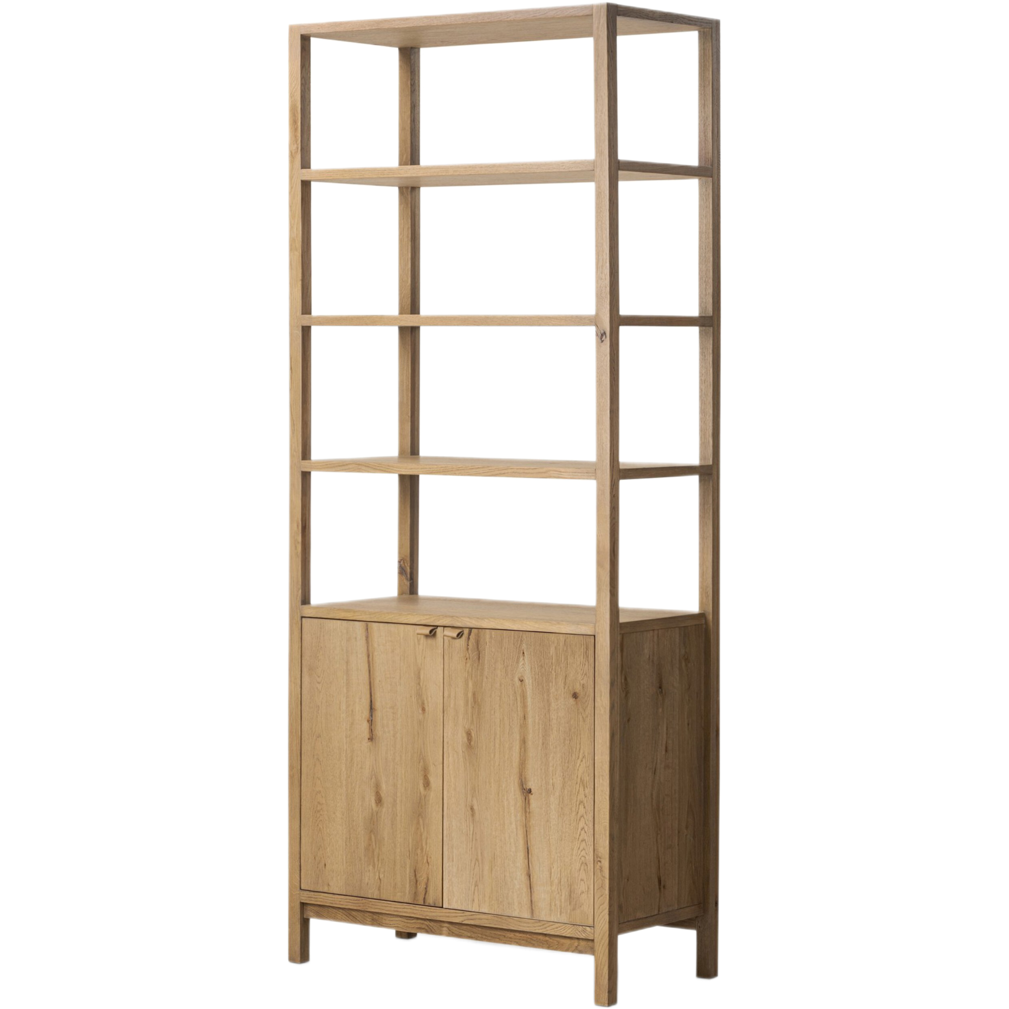 Evreya Leather Bookcase, Worn Oak