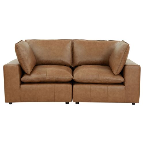 Saphine Leather Modular Loveseat, Brown