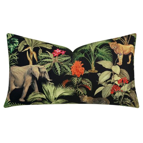 Mowgli Jungle Lumbar Pillow, Black/Multi