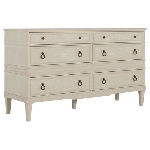 Archie 6-Drawer Dresser, White/Bronze