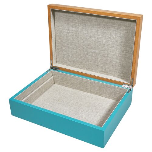 Two-Tone Wood Box, Turquoise~P77640907