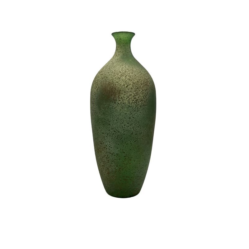 Midcentury Frosted Green Speckled Vase