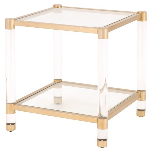Glass Faux Bamboo Brass Cube Square Side Table Stand For Sale at 1stDibs