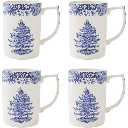 S/4 Blue Italian Christmas Mugs S/4 Blue Italian Christmas Mugs