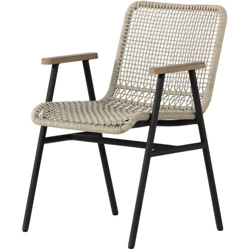 Indra Rope Outdoor Dining Armchair, Ivory/Washed Brown~P77652924