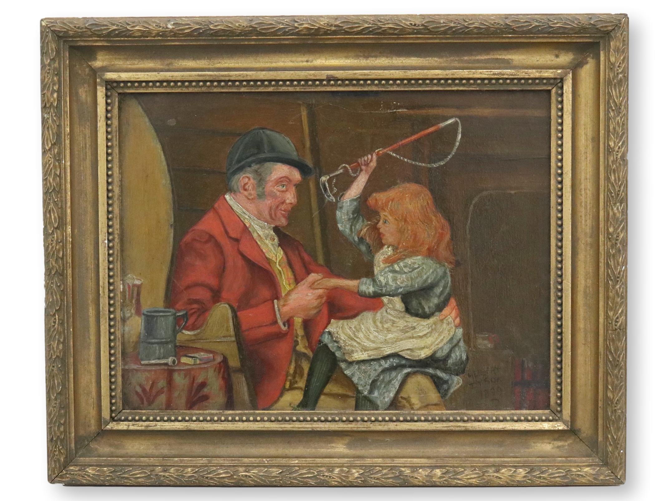 1899 Oil of Man & Girl After The Hunt