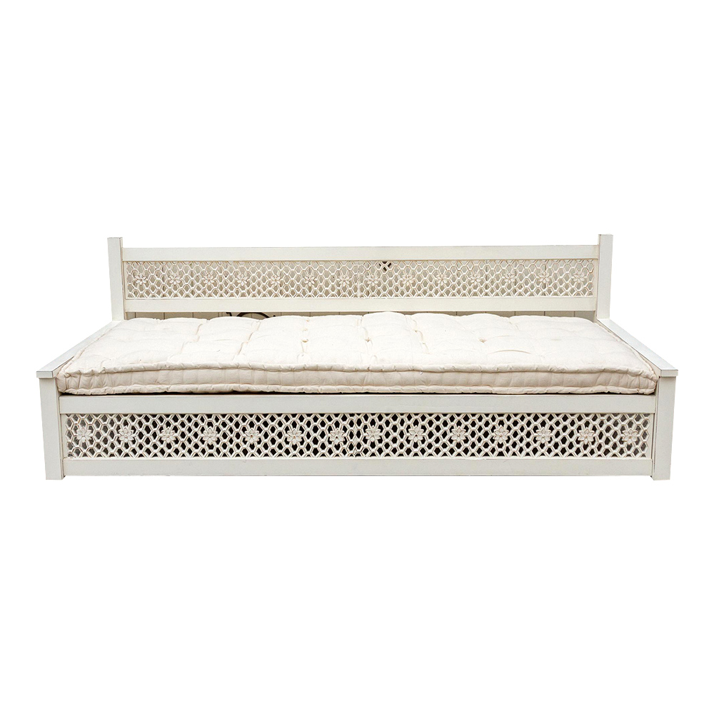 Long Antique White Floral Jali Daybed~P77657963