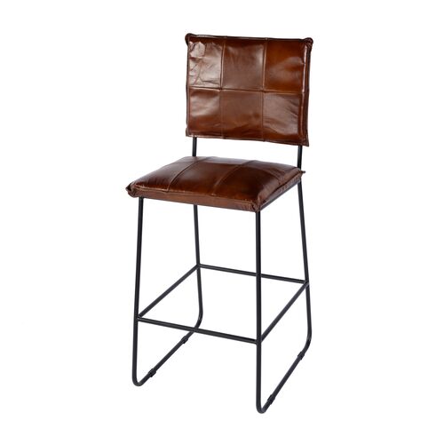 Sterling Leather Bar Stool, Brown Sterling Leather Bar Stool, Brown