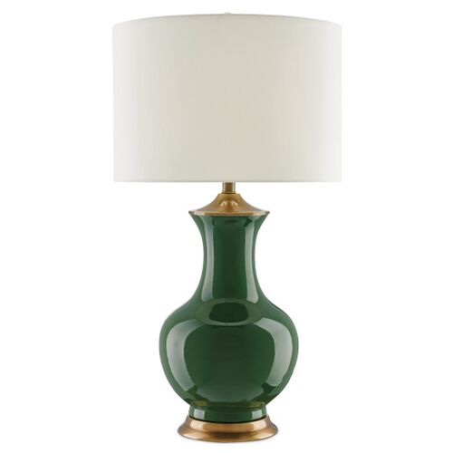 Lilou Table Lamp, Green/Antique Brass