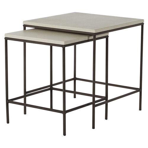 S/2 Abby Outdoor Nesting Tables, Charcoal/Travertine~P77579007