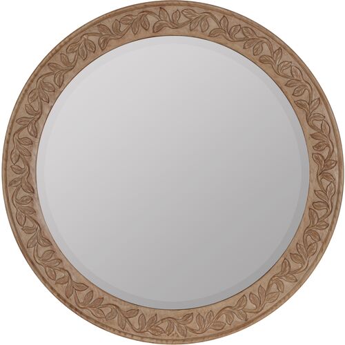 OIivia Carved Round Wall Mirror, Natural