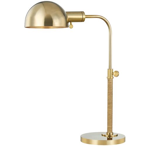 Devon Table Task Lamp, Rattan/Aged Brass