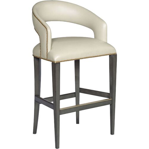 Suzanne Leather Barstool, Charcoal/Cream~P77654592