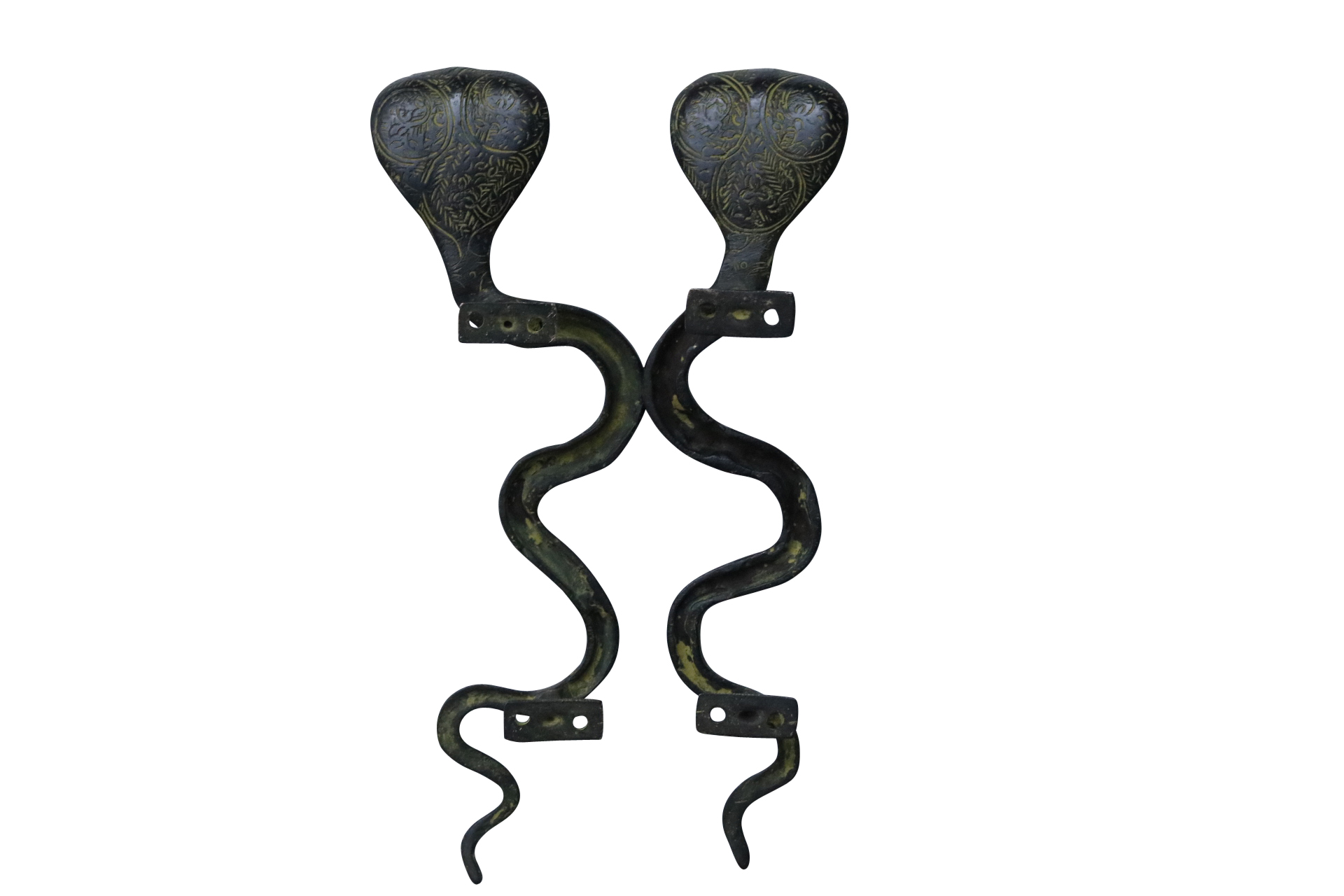 Green Brass Cobra Door Handles - a Pair~P77678562