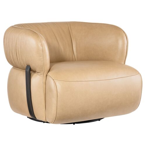 McGuire Leather Swivel Chair, Beige