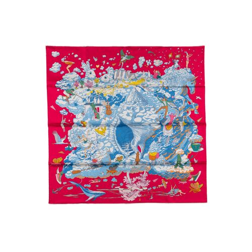 Herm��s "Sur Mon Nuage" Red Silk Scarf NB~P77732350