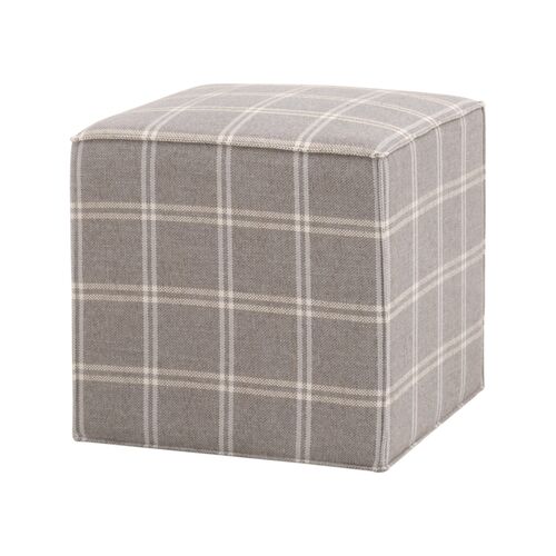 Darci Accent Plaid Cube/Ottoman, Stone