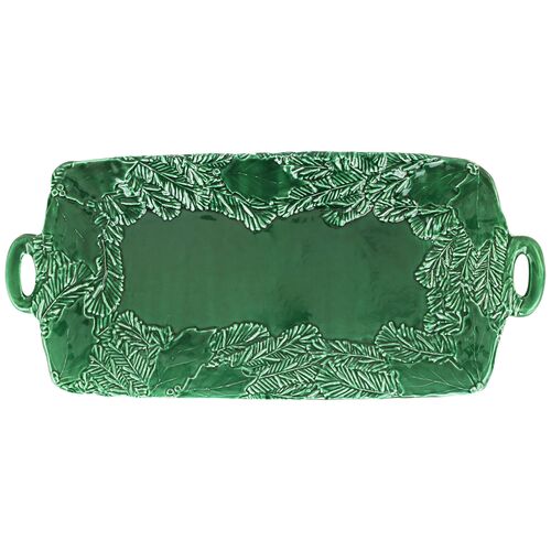 Lastra Holiday Figural Handled Rectangular Platter, Green