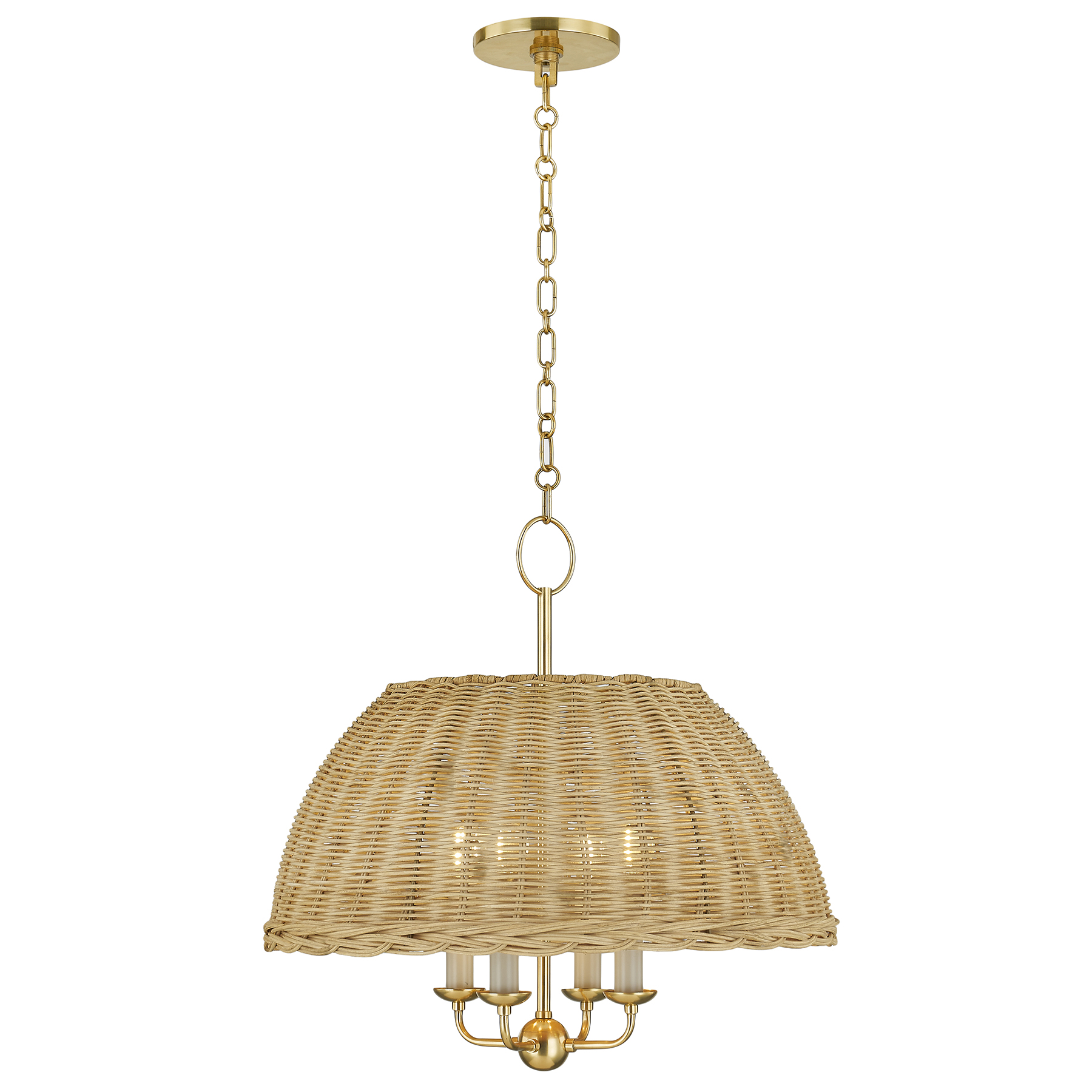 Emely Rattan Dome Chandelier, Natural/Aged Brass