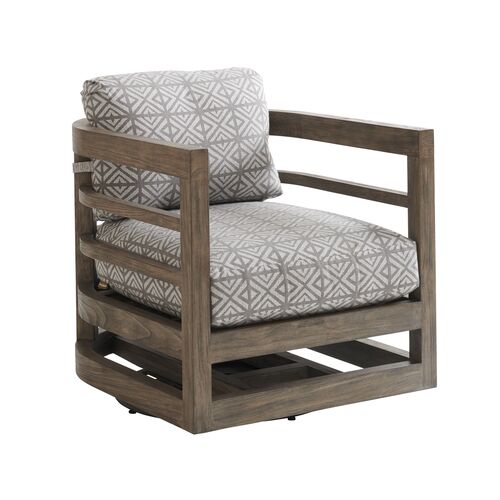 La Jolla Outdoor Occasional Swivel Chair, Light Brown/Geometric Gray Sunbrella La Jolla Outdoor Occasional Swivel Chair, Light Brown/Geometric Gray Sunbrella