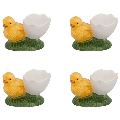 S/4 Egg Cups Eggshell With Whole Chick, Multi