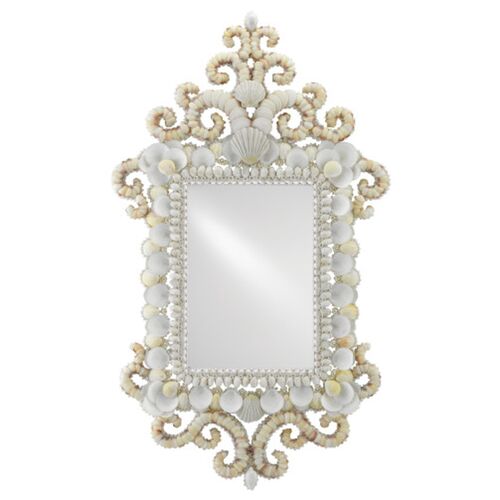Cecilia Rectangular Shell Wall Mirror, White/Natural