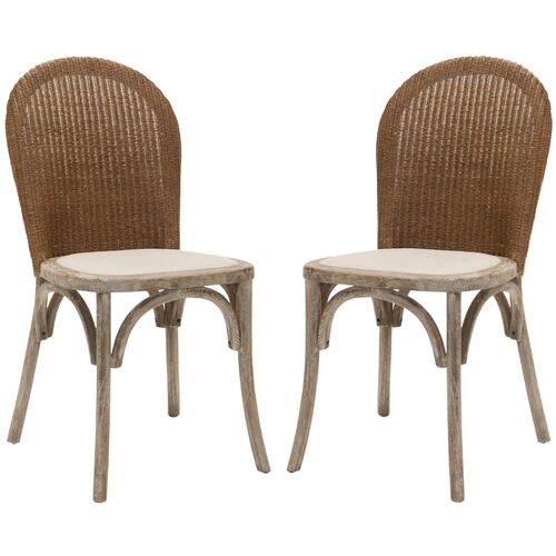 S/2 Beau Side Chairs, Beige Linen~P60366863