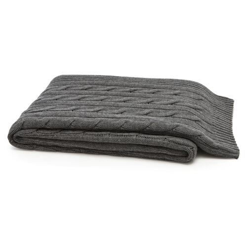 Cable Knit Cashmere-Blend Throw, Gray~P75467204