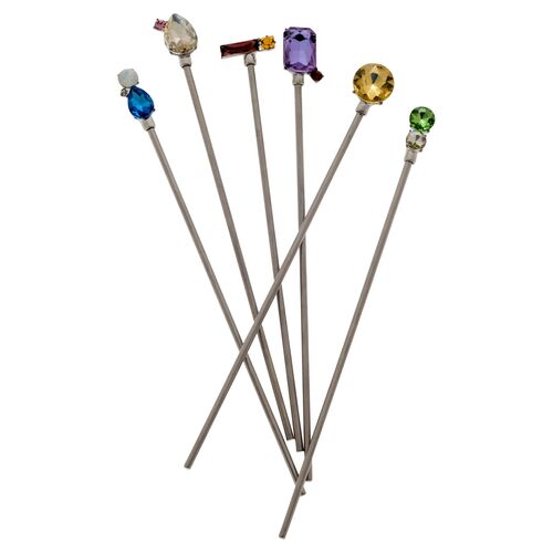 S/6 Jeweled Swizzle Sticks, Silver/Multi~P77474406~P77474406