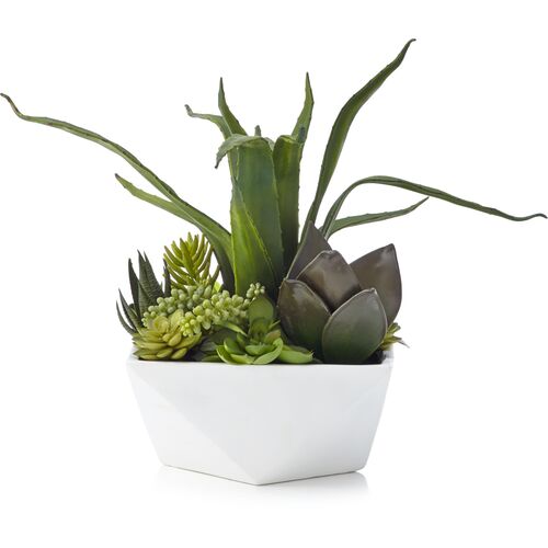 Faux Aloe and Succulent Geo Pot~P77654418