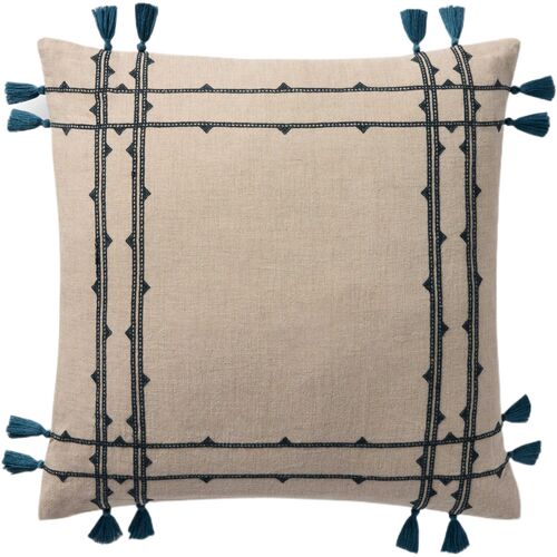 Arvion 18" Linen Pillow, Natural/Blue