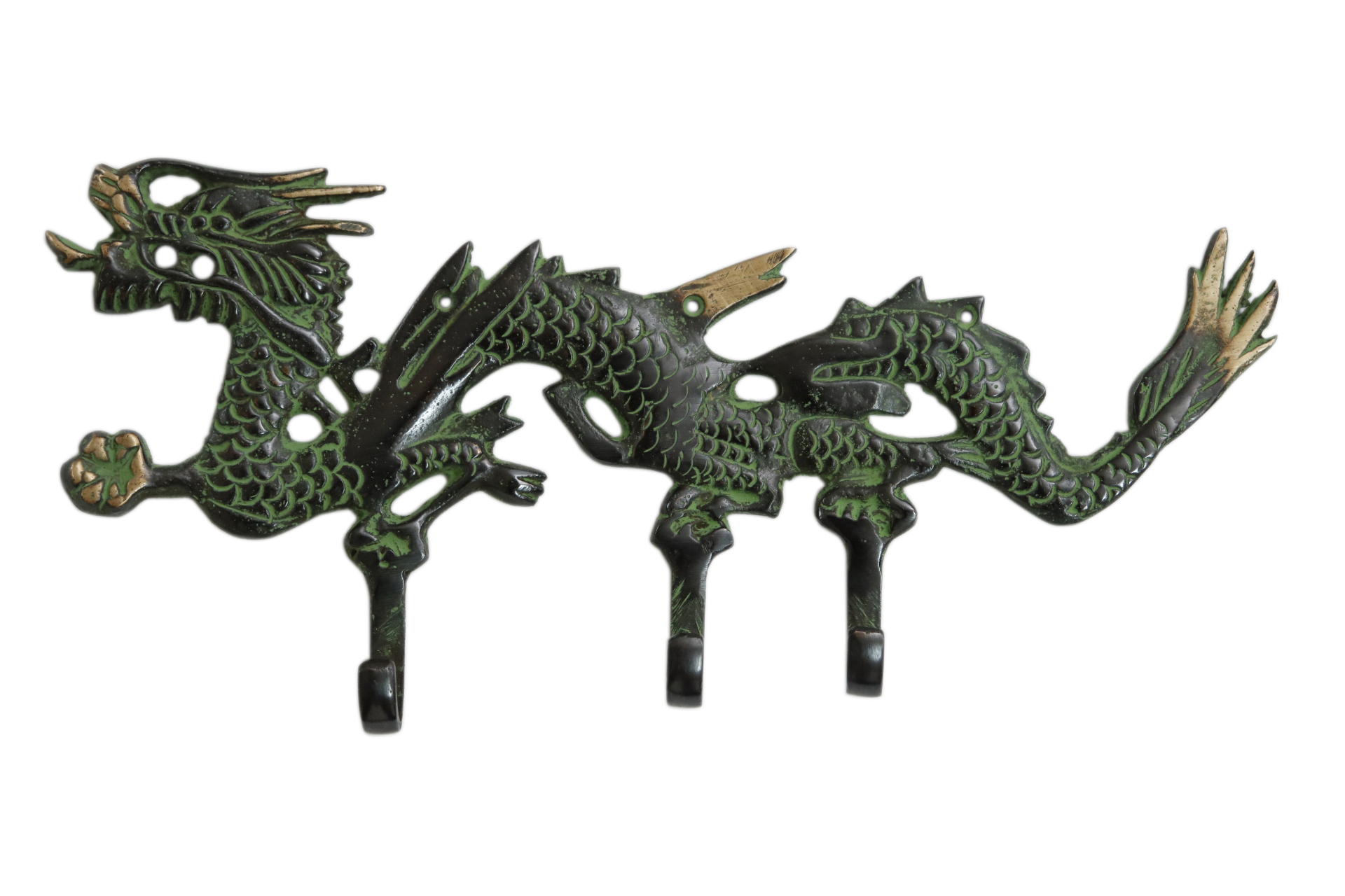 Green Brass Dragon Wall Hooks Fixture~P77657089