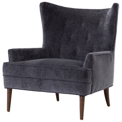 Skye Wingback Chair, Charcoal Worn Velvet