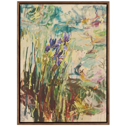Irises by The Pond Painting by Lilia Orlova-Holmes, Rustic Walnut Frame Irises by The Pond Painting by Lilia Orlova-Holmes, Rustic Walnut Frame