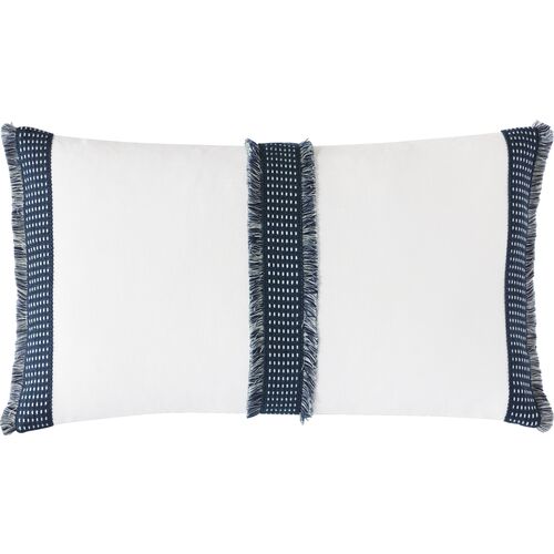Caspian 13x22 Woven Tape Lumbar Pillow, White/Blue