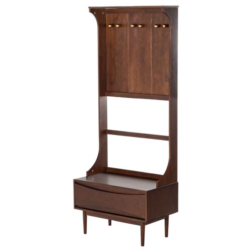 Midge 1-Drawer Hall Tree, Walnut/Gold